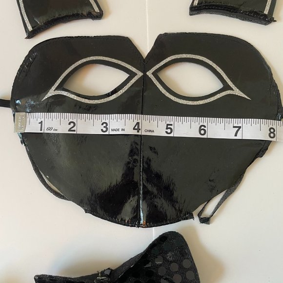 Black Cat Mask, Ears, Bowties and Tail Costume or Accessories - Picture 5 of 6